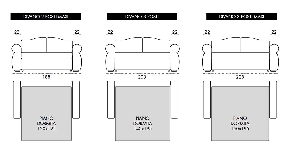 Viscomoda artemis DIVANI LETTO dimensioni