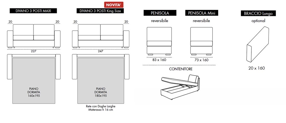 Viscomoda brera DIVANI LETTO dimensioni