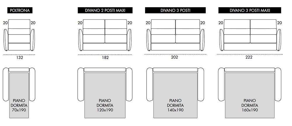 Viscomoda pavarotti DIVANI LETTO dimensioni