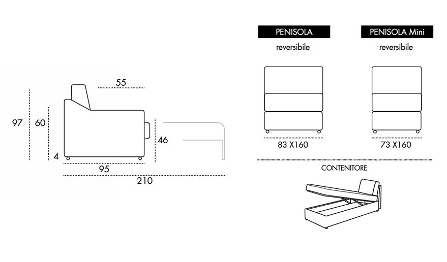 Viscomoda slim line DIVANI LETTO dimensioni