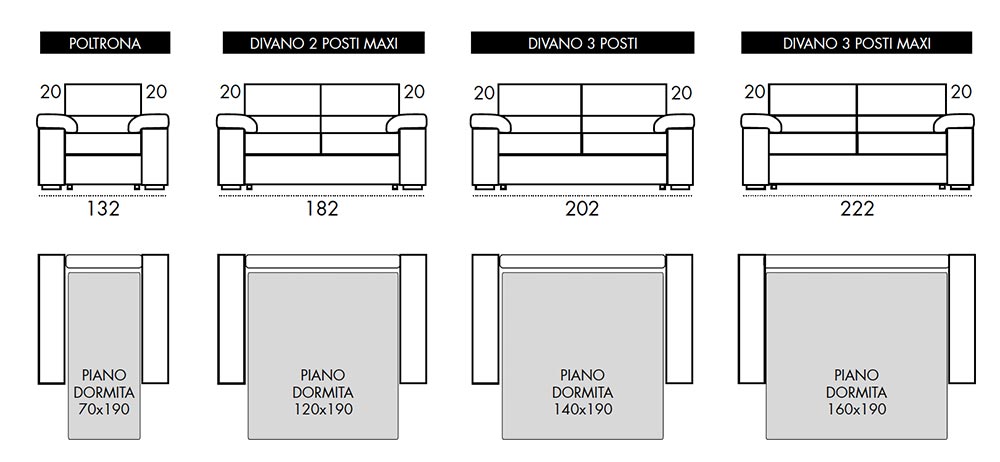 Viscomoda tosca DIVANI LETTO dimensioni